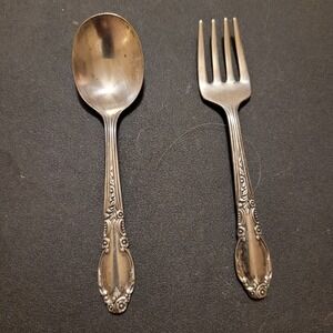 VTG 1881 Rogers Oneida Enchantment Flatware Baby Child Fork & Spoon‎
